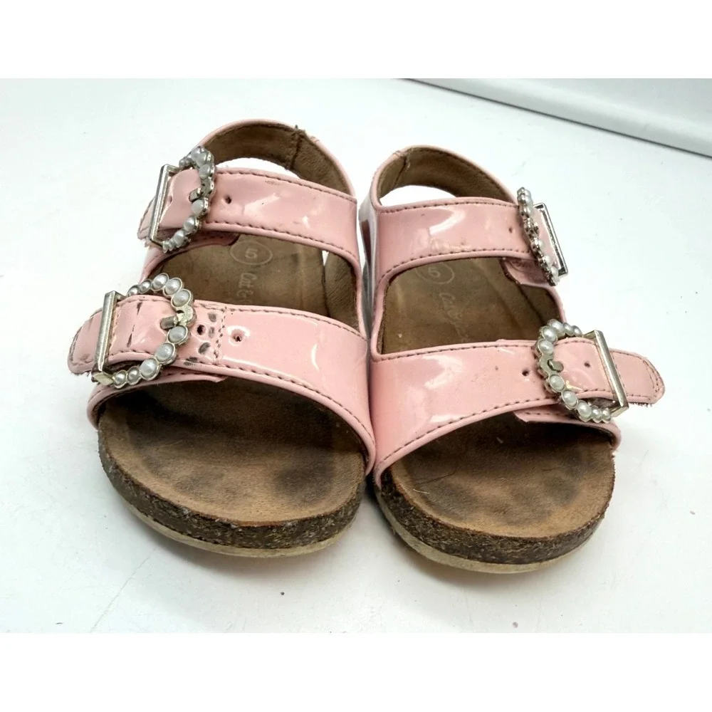 Cat & Jack Reagan Pink Patent Pearl Buckle Girls Sandals Toddler | Kid's Size 5